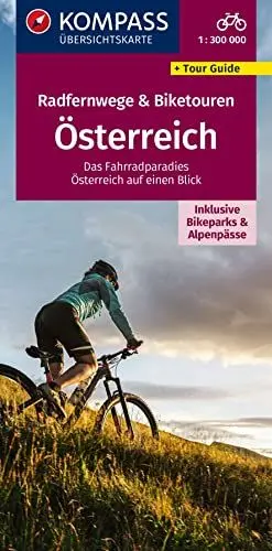 Produktbild: KOMPASS Radfernwegekarte Radfernwege & Biketouren Österreich - Übersichtskarte 1:300.000: inklusive Bikeparks und Alpenpässe