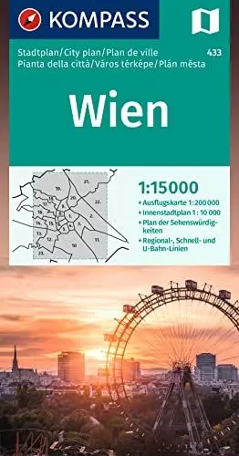 Produktbild: KOMPASS Stadtplan Wien 1:15.000: Innenstadt 1:10000. Ausflugskarte 1:200000