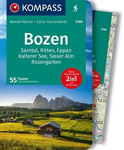 Produktbild: KOMPASS Wanderführer Bozen, Sarntal, Ritten, Eppan, Kalterer See, Seiser Alm, Rosengarten, 55 Touren mit Extra-Tourenkarte: GPS-Daten zum Download