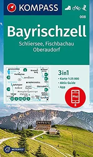 Produktbild: KOMPASS Wanderkarte 008 Bayrischzell, Schliersee, Fischbachau, Oberaudorf 1:25.000: 3in1 Wanderkarte mit Aktiv Guide inklusive Karte zur offline ... in der KOMPASS-App. Fahrradfahren. Skitouren.