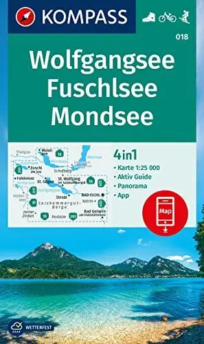 Produktbild: KOMPASS Wanderkarte 018 Wolfgangsee, Fuschlsee, Mondsee 1:25.000: 4in1 Wanderkarte mit Aktiv Guide und Detailkarten inklusive Karte zur offline Verwendung in der KOMPASS-App. Fahrradfahren. Skitouren.