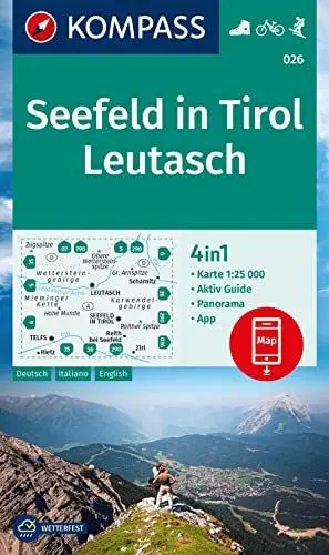 Produktbild: KOMPASS Wanderkarte 026 Seefeld in Tirol, Leutasch 1:25.000: 4in1 Wanderkarte, mit Aktiv Guide und Detailkarten inklusive Karte zur offline Verwendung in der KOMPASS-App. Fahrradfahren. Skitouren.