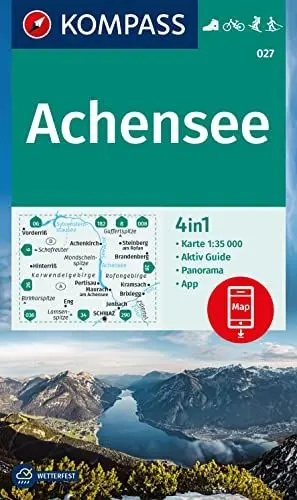 Produktbild: KOMPASS Wanderkarte 027 Achensee 1:35.000: 4in1 Wanderkarte, mit Aktiv Guide und Detailkarten inklusive Karte zur offline Verwendung in der KOMPASS-App. Fahrradfahren. Skitouren. Langlaufen.