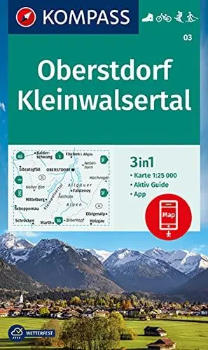 Produktbild: KOMPASS Wanderkarte 03 Oberstdorf, Kleinwalsertal 1:25.000: 3in1 Wanderkarte mit Aktiv Guide inklusive Karte zur offline Verwendung in der KOMPASS-App. Fahrradfahren. Skitouren. Langlaufen.