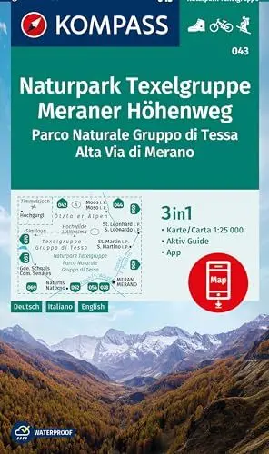 Produktbild: KOMPASS Wanderkarte 043 Naturpark Texelgruppe, Meraner Höhenweg, Parco Naturale Gruppo di Tessa, Alta Via di Merano 1:25.000: 3in1 Wanderkarte, mit ... in der KOMPASS-App. Fahrradfahren. Skitouren.