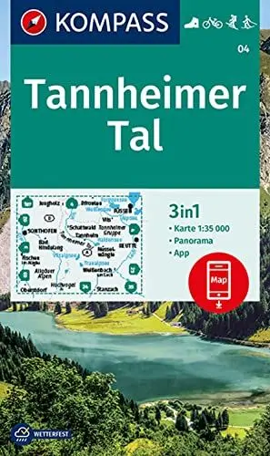Produktbild: KOMPASS Wanderkarte 04 Tannheimer Tal 1:35.000: 3in1 Wanderkarte mit Panorama inklusive Karte zur offline Verwendung in der KOMPASS-App. Fahrradfahren. Skitouren. Langlaufen.