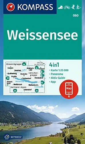 Produktbild: KOMPASS Wanderkarte 060 Weissensee 1:25.000: 4in1 Wanderkarte mit Aktiv Guide und Panorama inklusive Karte zur offline Verwendung in der KOMPASS-App. Fahrradfahren. Skitouren. Langlaufen.