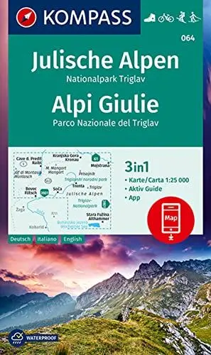 Produktbild: KOMPASS Wanderkarte 064 Julische Alpen, Nationalpark Triglav, Alpi Giulie 1:25.000: 3in1 Wanderkarte mit Aktiv Guide inklusive Karte zur offline ... Fahrradfahren. Skitouren. Langlaufen.