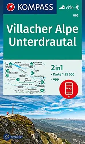 Produktbild: KOMPASS Wanderkarte 065 Villacher Alpe, Unterdrautal 1:25.000: 2in1 Wanderkarte inklusive Karte zur offline Verwendung in der KOMPASS-App. Fahrradfahren. Skitouren.