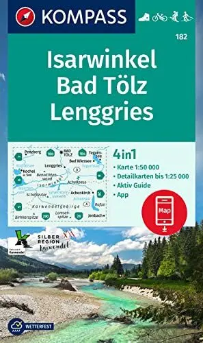 Produktbild: KOMPASS Wanderkarte 182 Isarwinkel, Bad Tölz, Lenggries 1:50.000: 4in1 Wanderkarte, mit Aktiv Guide und Detailkarten inklusive Karte zur offline ... Fahrradfahren. Skitouren. Langlaufen.
