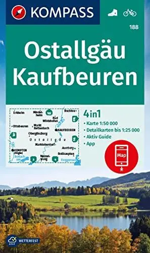 Produktbild: KOMPASS Wanderkarte 188 Ostallgäu, Kaufbeuren 1:50.000: markierte Wanderwege, Fahrradwege, Skitouren, Langlaufen