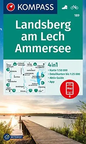 Produktbild: KOMPASS Wanderkarte 189 Landsberg am Lech, Ammersee 1:50.000: 4in1 Wanderkarte mit Aktiv Guide und Detailkarten inklusive Karte zur offline Verwendung in der KOMPASS-App. Fahrradfahren.
