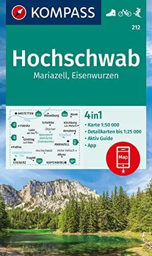 Produktbild: KOMPASS Wanderkarte 212 Hochschwab, Mariazell, Eisenwurzen 1:50.000: 4in1 Wanderkarte, mit Aktiv Guide und Detailkarten inklusive Karte zur offline ... in der KOMPASS-App. Fahrradfahren. Skitouren.