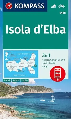 Produktbild: KOMPASS Wanderkarte 2468 Isola d' Elba 1:25.000: 3in1 Wanderkarte, mit Aktiv Guide inklusive Karte zur offline Verwendung in der KOMPASS-App. Fahrradfahren.