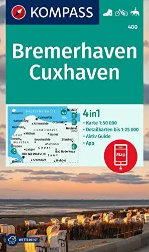 Produktbild: KOMPASS Wanderkarte 400 Bremerhaven-Cuxhaven 1:50.000: 4in1 Wanderkarte mit Aktiv Guide und Detailkarten inklusive Karte zur offline Verwendung in der KOMPASS-App. Fahrradfahren. Reiten.