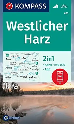 Produktbild: KOMPASS Wanderkarte 451 Westlicher Harz 1:50.000: Wanderkarte mit Aktiv Guide und Radwegen.
