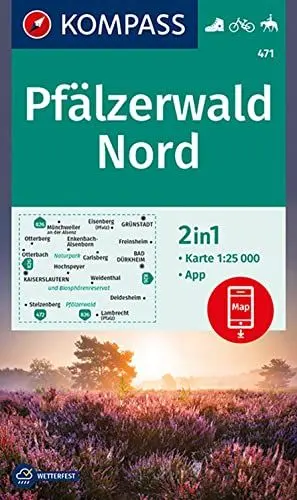 Produktbild: KOMPASS Wanderkarte 471 Pfälzerwald Nord 1:25.000: 2in1 Wanderkarte inklusive Karte zur offline Verwendung in der KOMPASS-App. Fahrradfahren. Reiten.