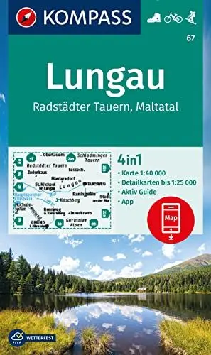 Produktbild: KOMPASS Wanderkarte 67 Lungau, Radstädter Tauern, Maltatal 1:40.000: 4in1 Wanderkarte, mit Aktiv Guide und Detailkarten inklusive Karte zur offline ... in der KOMPASS-App. Fahrradfahren. Skitouren.