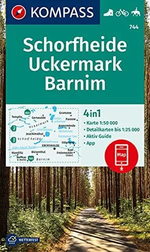 Produktbild: KOMPASS Wanderkarte 744 Schorfheide, Uckermark, Barnim 1:50.000: 4in1 Wanderkarte mit Aktiv Guide und Detailkarten inklusive Karte zur offline Verwendung in der KOMPASS-App. Fahrradfahren. Reiten.