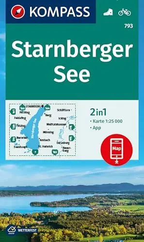 Produktbild: KOMPASS Wanderkarte 793 Starnberger See 1:25.000: 3in1 Wanderkarte mit Aktiv Guide inklusive Karte zur offline Verwendung in der KOMPASS-App. Fahrradfahren. Skitouren. Langlaufen.