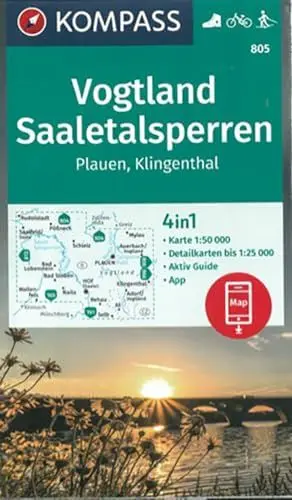 Produktbild: KOMPASS Wanderkarte 805 Vogtland, Saaletalsperren, Plauen, Klingenthal 1:50.000: 4in1 Wanderkarte , mit Aktiv Guide und Detailkarten inklusive Karte ... der KOMPASS-App. Fahrradfahren. Langlaufen.
