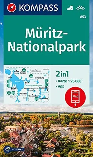 Produktbild: KOMPASS Wanderkarte 853 Müritz-Nationalpark 1:25.000: 2in1 Wanderkarte inklusive Karte zur offline Verwendung in der KOMPASS-App. Fahrradfahren.
