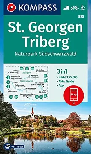 Produktbild: KOMPASS Wanderkarte 885 St. Georgen, Triberg, Naturpark Südschwarzwald 1:25.000: 3in1 Wanderkarte mit Aktiv Guide inklusive Karte zur offline Verwendung in der KOMPASS-App. Fahrradfahren. Langlaufen.