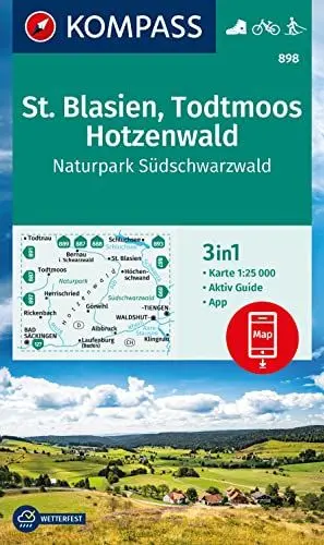 Produktbild: KOMPASS Wanderkarte 898 St. Blasien, Todtmoos, Hotzenwald, Naturpark Südschwarzwald 1:25.000: 3in1 Wanderkarte mit Aktiv Guide inklusive Karte zur ... der KOMPASS-App. Fahrradfahren. Langlaufen.