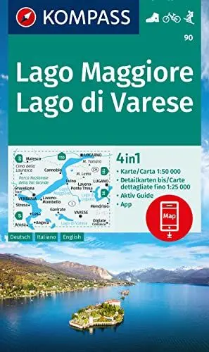 Produktbild: KOMPASS Wanderkarte 90 Lago Maggiore, Lago di Varese 1:50.000: 4in1 Wanderkarte, mit Aktiv Guide und 1:25000 Karten, inklusive Kartenbereich zur ... in der KOMPASS-App. Fahrradfahren. Skitouren.