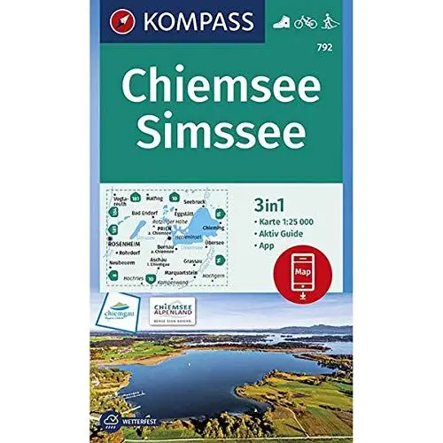 Produktbild: KOMPASS Wanderkarte Chiemsee, Simssee: 3in1 Wanderkarte 1:25000 mit Aktiv Guide inklusive Karte zur offline Verwendung in der KOMPASS-App. Fahrradfahren. Langlaufen. (KOMPASS-Wanderkarten, Band 792)