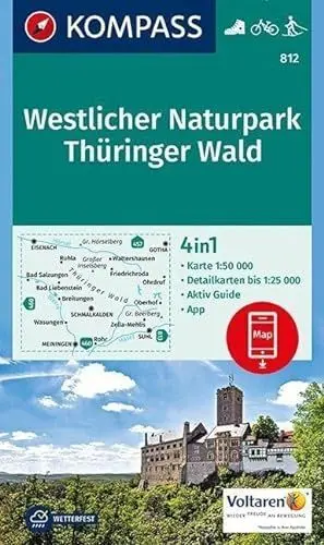 Produktbild: KOMPASS Wanderkarte Westlicher Naturpark Thüringer Wald: 4in1 Wanderkarte 1:50000 mit Aktiv Guide und Detailkarten inklusive Karte zur offline ... Langlaufen. (KOMPASS-Wanderkarten, Band 812)