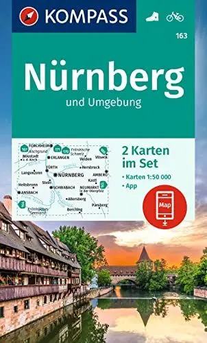 Produktbild: KOMPASS Wanderkarten-Set 163 Nürnberg und Umgebung (2 Karten) 1:50.000: inklusive Karte zur offline Verwendung in der KOMPASS-App. Fahrradfahren.