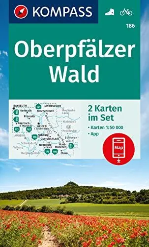 Produktbild: KOMPASS Wanderkarten-Set 186 Oberpfälzer Wald (2 Karten) 1:50.000: inklusive Karte zur offline Verwendung in der KOMPASS-App. Fahrradfahren.