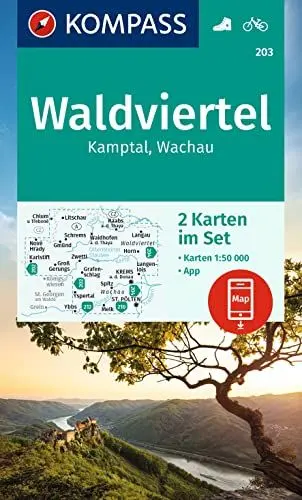 Produktbild: KOMPASS Wanderkarten-Set 203 Waldviertel, Kamptal, Wachau (2 Karten) 1:50.000: inklusive Karte zur offline Verwendung in der KOMPASS-App. Fahrradfahren.