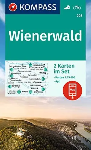 Produktbild: KOMPASS Wanderkarten-Set 208 Wienerwald (2 Karten) 1:25.000: inklusive Karte zur offline Verwendung in der KOMPASS-App. Fahrradfahren.