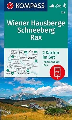 Produktbild: KOMPASS Wanderkarten-Set 228 Wiener Hausberge, Schneeberg, Rax (2 Karten) 1:25.000: inklusive Karte zur offline Verwendung in der KOMPASS-App. Fahrradfahren.