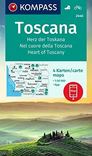Produktbild: KOMPASS Wanderkarten-Set 2440 Toscana, Herz der Toskana, Nel cuore della Toscana, Heart of Tuscany (4 Karten) 1:50.000: inklusive Karte zur offline Verwendung in der KOMPASS-App. Fahrradfahren.