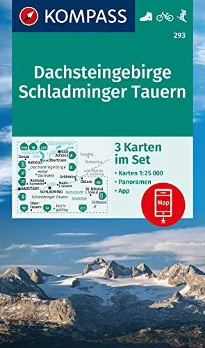 Produktbild: KOMPASS Wanderkarten-Set 293 Dachsteingebirge, Schladminger Tauern (3 Karten) 1:25.000: mit Panoramen, inklusive Karte zur offline Verwendung in der KOMPASS-App. Fahrradfahren. Skitouren.