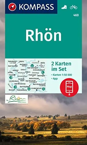 Produktbild: KOMPASS Wanderkarten-Set 460 Rhön, Fulda (2 Karten) 1:50.000: inklusive Karte zur offline Verwendung in der KOMPASS-App. Fahrradfahren.