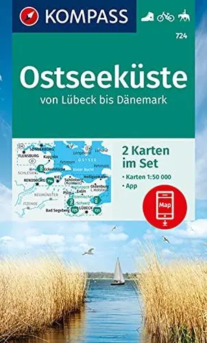 Produktbild: KOMPASS Wanderkarten-Set 724 Ostseeküste von Lübeck bis Dänemark (2 Karten) 1:50.000: inklusive Karte zur offline Verwendung in der KOMPASS-App. Fahrradfahren. Reiten.