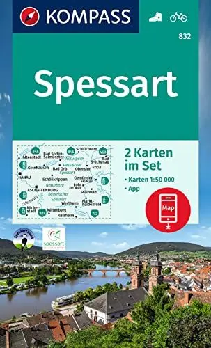 Produktbild: KOMPASS Wanderkarten-Set 832 Spessart (2 Karten) 1:50.000: inklusive Karte zur offline Verwendung in der KOMPASS-App. Fahrradfahren.