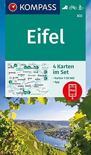Produktbild: KOMPASS Wanderkarten-Set 833 Eifel (4 Karten) 1:50.000: inklusive Karte zur offline Verwendung in der KOMPASS-App. Fahrradfahren. Langlaufen.