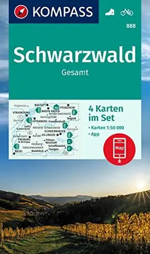 Produktbild: KOMPASS Wanderkarten-Set 888 Schwarzwald Gesamt (4 Karten) 1:50.000: offline Karte in der KOMPASS-App, markierte Wanderwege, Fahrradwege, Skitouren, Langlaufen