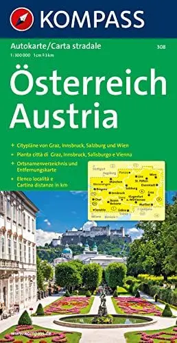 Produktbild: Kompass Karten, Österreich: mit Ortsverzeichnis (KOMPASS Autokarte, Band 308)