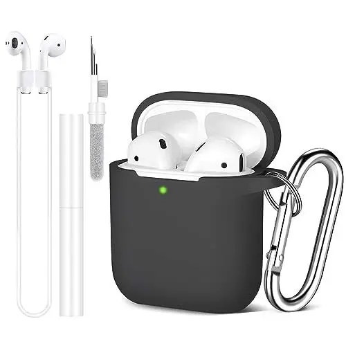 Produktbild: Kompatibel mit AirPods 2. mit Reinigungsset und magnetischen Anti-Verlust-Bändern, weiche Silikon-Schutzhülle für AirPods