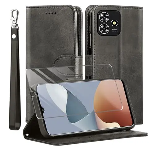 Produktbild: Kompatibel mit ZTE Blade A73 4G/V50 Smart/Axon 50 Lite Hülle, Leder Flip Stoßfeste Handyhülle, Magnetische Schutzhülle Silikon TPU(Kartenfach)(Standfunktion)(1X Displayschutzfolie) Case -Schwarz