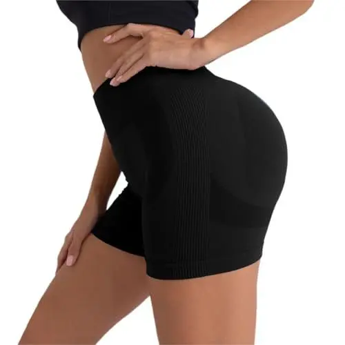 Produktbild: Kompressionsleggings Damen High WaistLeggings Shorts Hose Hotpants Radlerhosen Sporthose Laufhose Fahrradhosen Bequeme Leichte Atmungsaktiv Sommerhose (Black, M)