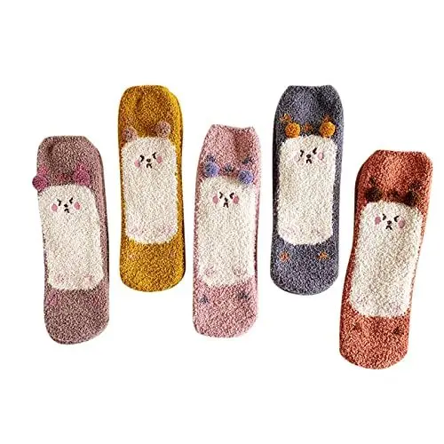 Produktbild: Kompressionsstrumpfhose Klasse 2 Sneaker Damen 40 5 Paar Damen Casual Socken Animal Print Baumwollmuster Lady Sock Bequeme warme weiche Wintersocken Socken (Pink,Gray,Orange,Yellow,Purple, One Size)