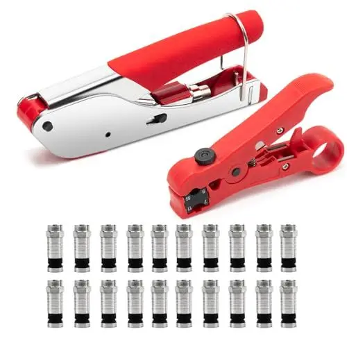 Produktbild: Kompressionszange Set,F Typ Crimpzange Abisolierwerkzeug RG59/RG6 mit 20 Stück RG6 Kompression F Stecker,Rotierende Abisolierzangen für SAT Kabel,Koaxialkabel