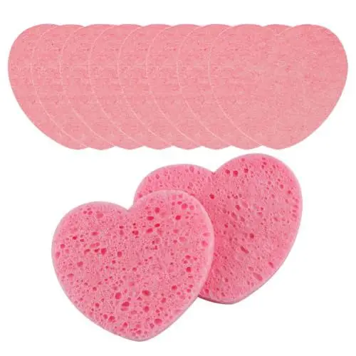 Produktbild: Komprimierte Gesichtsschwämme in Herzform, wiederverwendbar, Naturkosmetik, Spa-Schwämme für Gesichtsreinigung, Peeling und Make-up-Entfernung, 60 mm, 10 Stück
